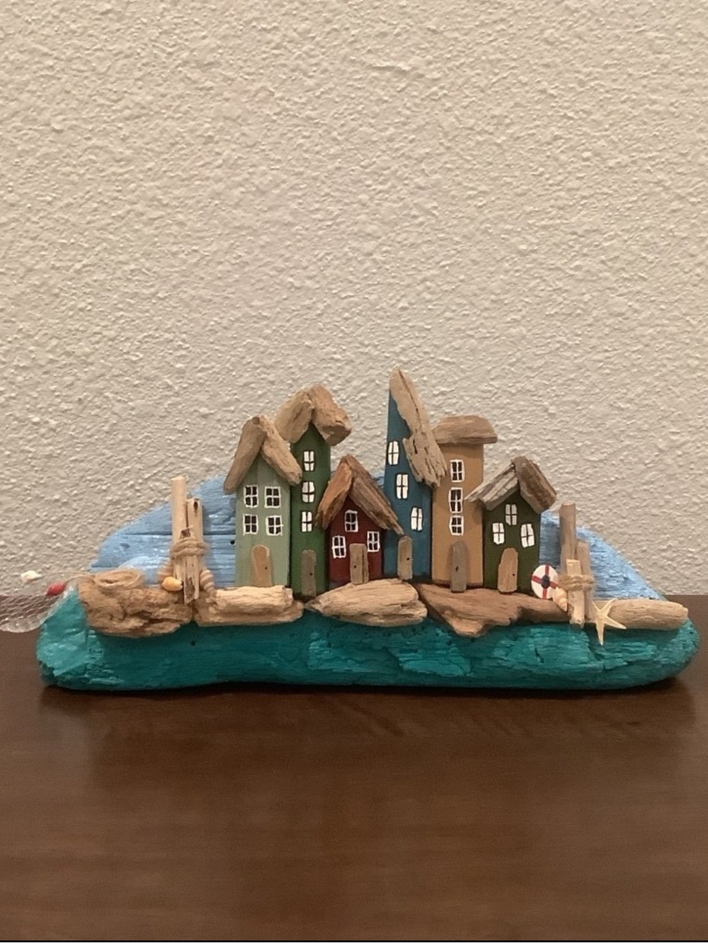 Driftwood Art, Driftwood Fishing Village, Driftwood Coastal Art - Picture 5 of 7